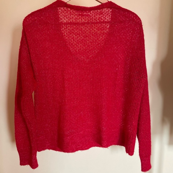 Red wool blend sweater, sheer knit - Picture 4 of 4